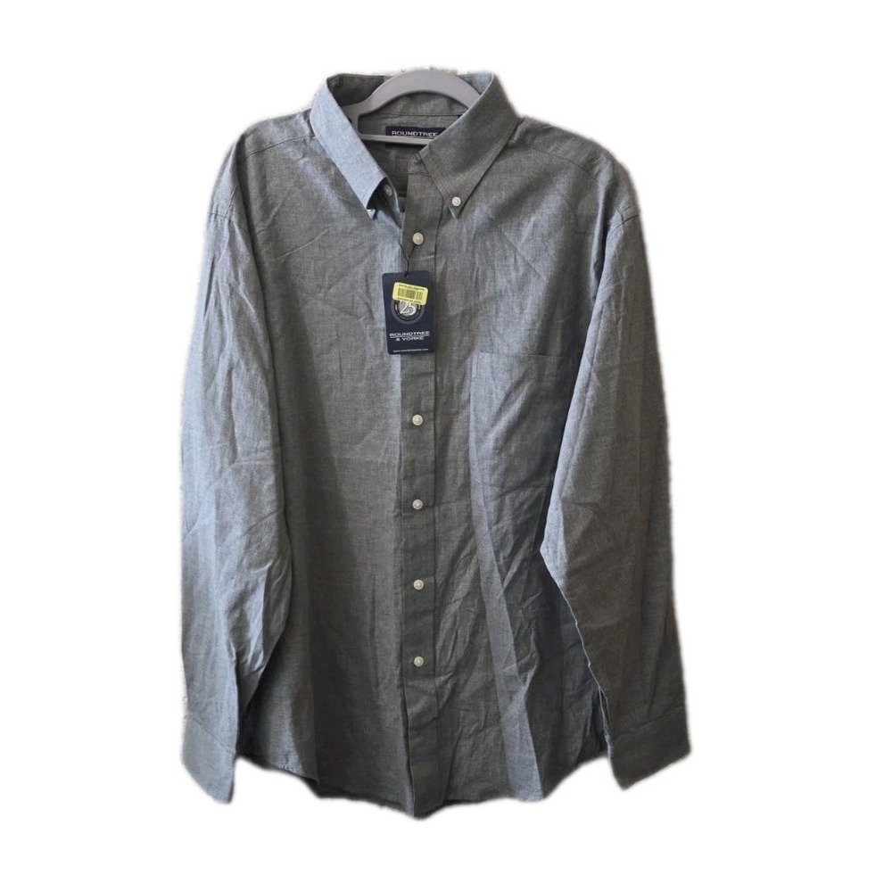 Roundtree & Yorke‎ Men's Button Down Shirt Gray L 100% Cotton Long Sleeve Casual